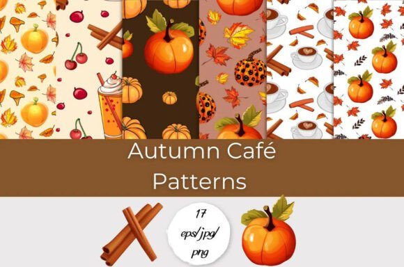 Download Autumn Café Patterns - 17 EPS/JPG/PNG - Patterns Collection
