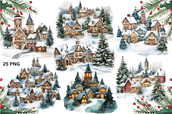 Download Christmas Village Watercolor Bundle - Premium Bundle