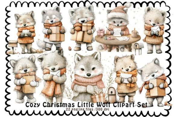 Download Cozy Christmas Little Wolf Clipart Set - Christmas Collection