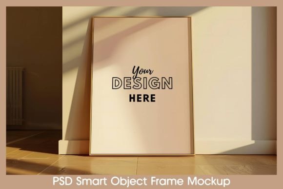 Download Vertical Frame Mockup on Wooden Floor - Mockup Collection