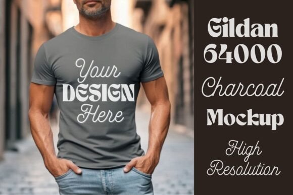Download Gildan 64000 Charcoal Men Mockup 20 - Mockup Collection