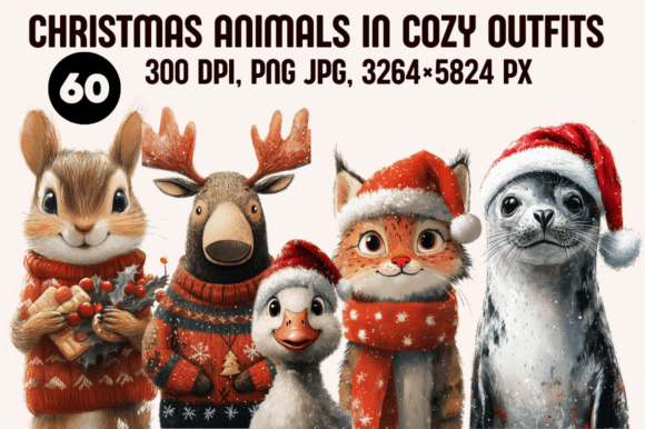 Download Christmas Animals in Cozy Outfits - Christmas Collection
