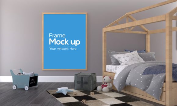 Download Kids Photo Frame Mockup in Bedroom - Mockup Collection