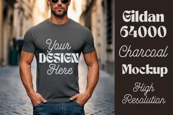 Download Gildan 64000 Charcoal Men Mockup 19 - Mockup Collection